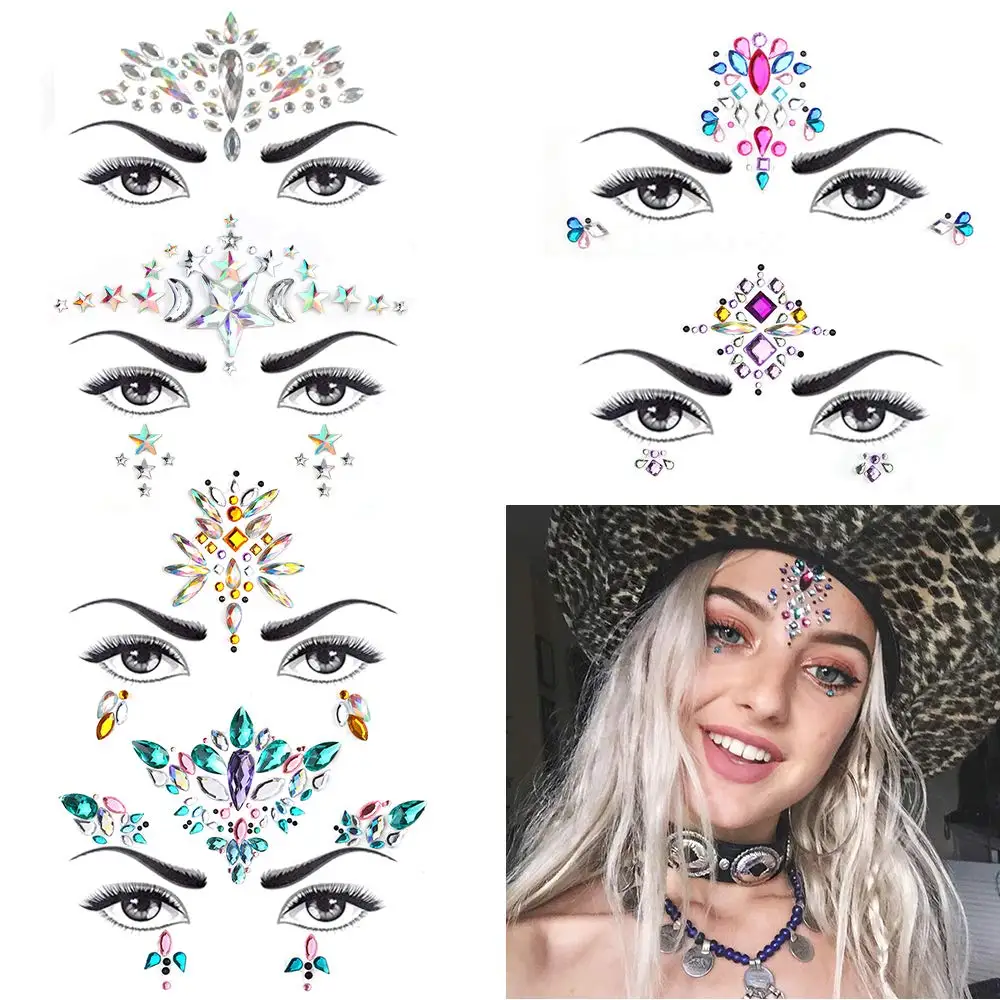 FEECOLOR 6 шт./компл. Русалка драгоценные камни блестящие стразы Rave Festival Jewels наклейки