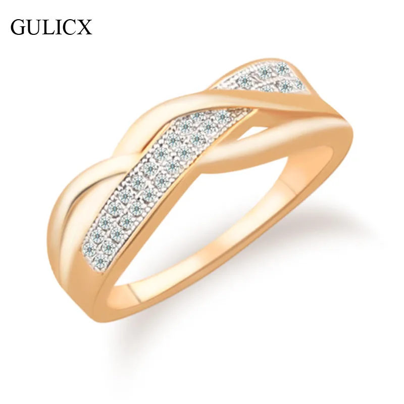 GULICX Модные кольца с витым пальцем для женщин, массивные кольца золотого цвета, украшенные кубическим цирконием AAA, свадебные ювелирные изделия R247