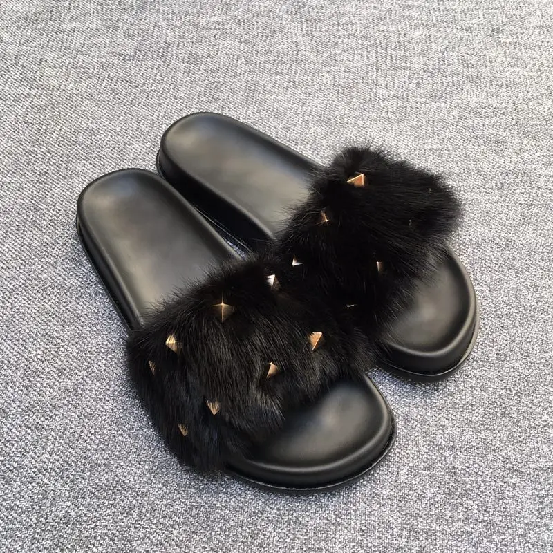 Wohnungen Pic Aw Slipper Top Schuhe Stil Echt Mit Marke Fur Pantoffel 41 Qualität As Frauen Niet Pelz as Pic Design Mode 35 vxx6qt7U