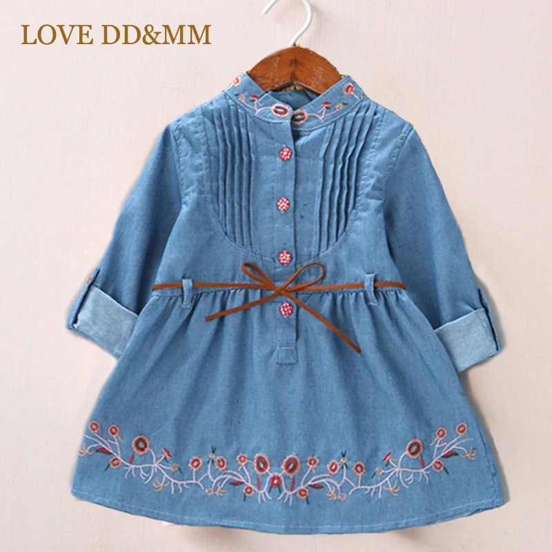 

LOVE DD&MM Girls Clothing Dresses 2019 New Arrival Fashion Girls Clothes Fashion Cute Lace Embroidered Floral Belt Denim Dress