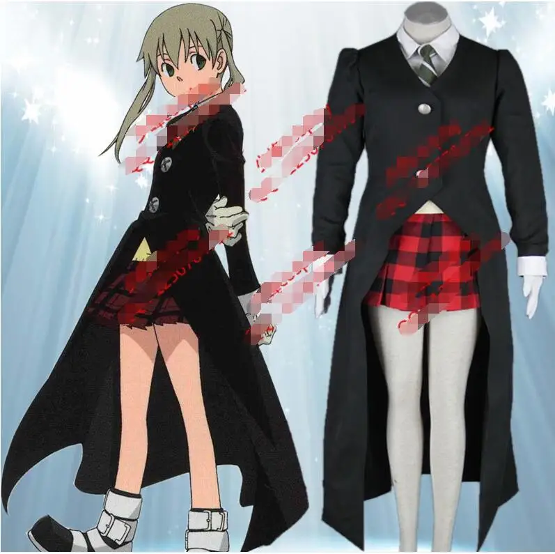 Image Soul Eater Maka Albarn Cosplay Costume Anime Cosplay Suits Full Suits Women Halloween Coat+ Shirt+ Vest+ Skirt+Tie+ Gloves