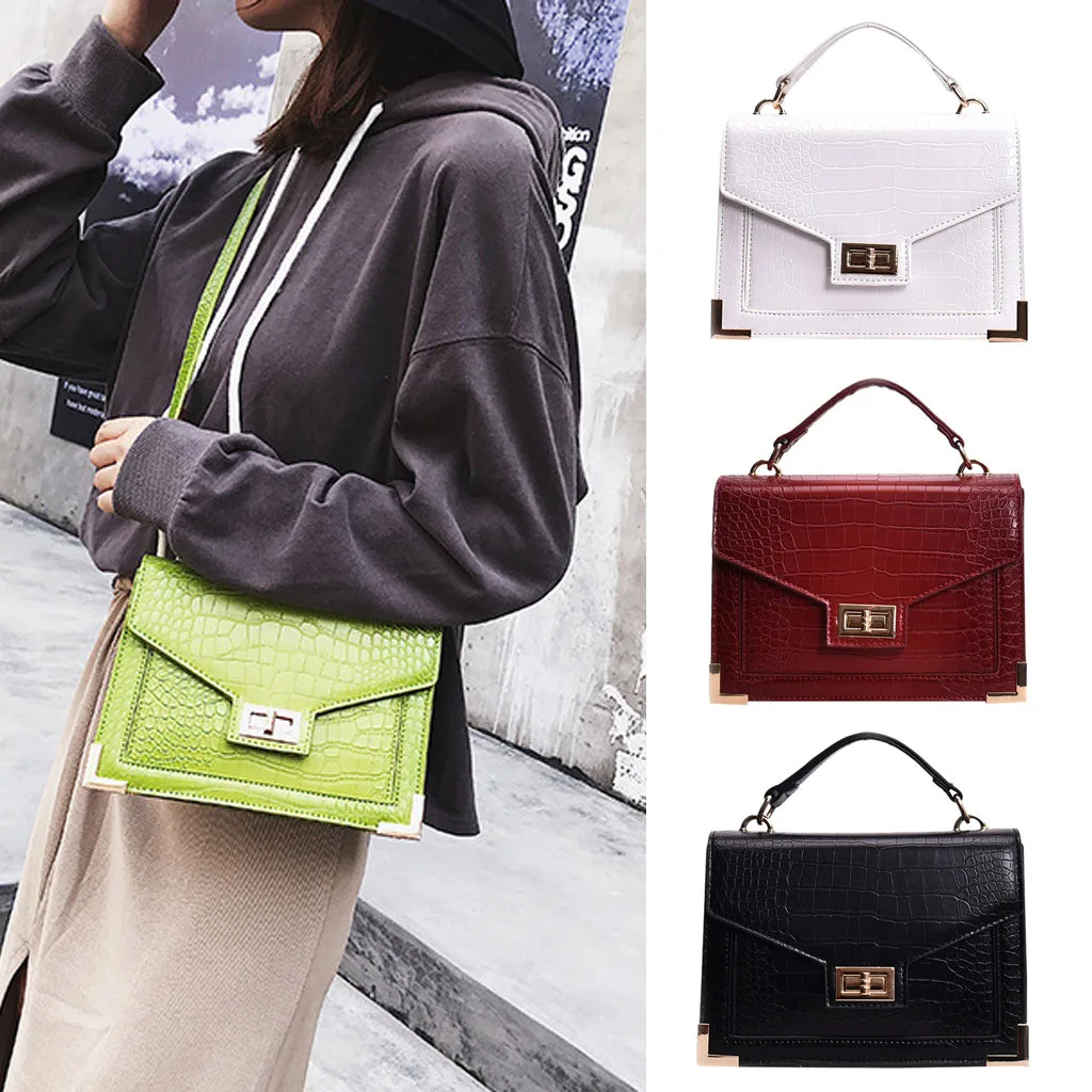 

Fashion Design Lady Solid Color Alligator Crocodile Pattern Wild Versatile Handbag Shoulder Present Messenger Flap Bag Mar 28