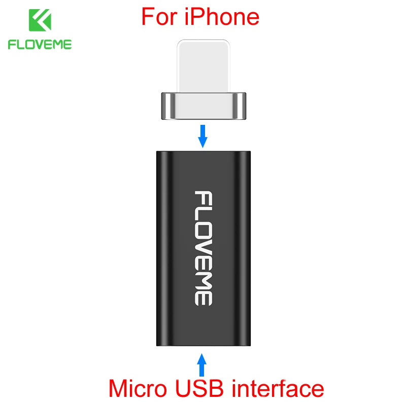 FLOVEME Магнитный OTG адаптер Женский Micro USB-Type C/для Apple iPhone/Micro Мужской адаптер разъем Micro USB для USB-C - Цвет: Black For iPhone