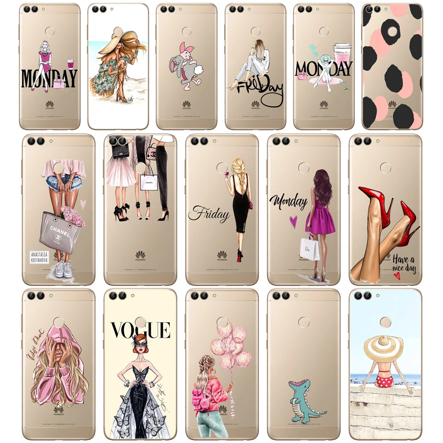 

11SX Huawei P Smart Case TPU Soft Silicone Transparent Back Cover Phone Case Huawei P Smart Cover FIG-LX1 Enjoy 7S Case