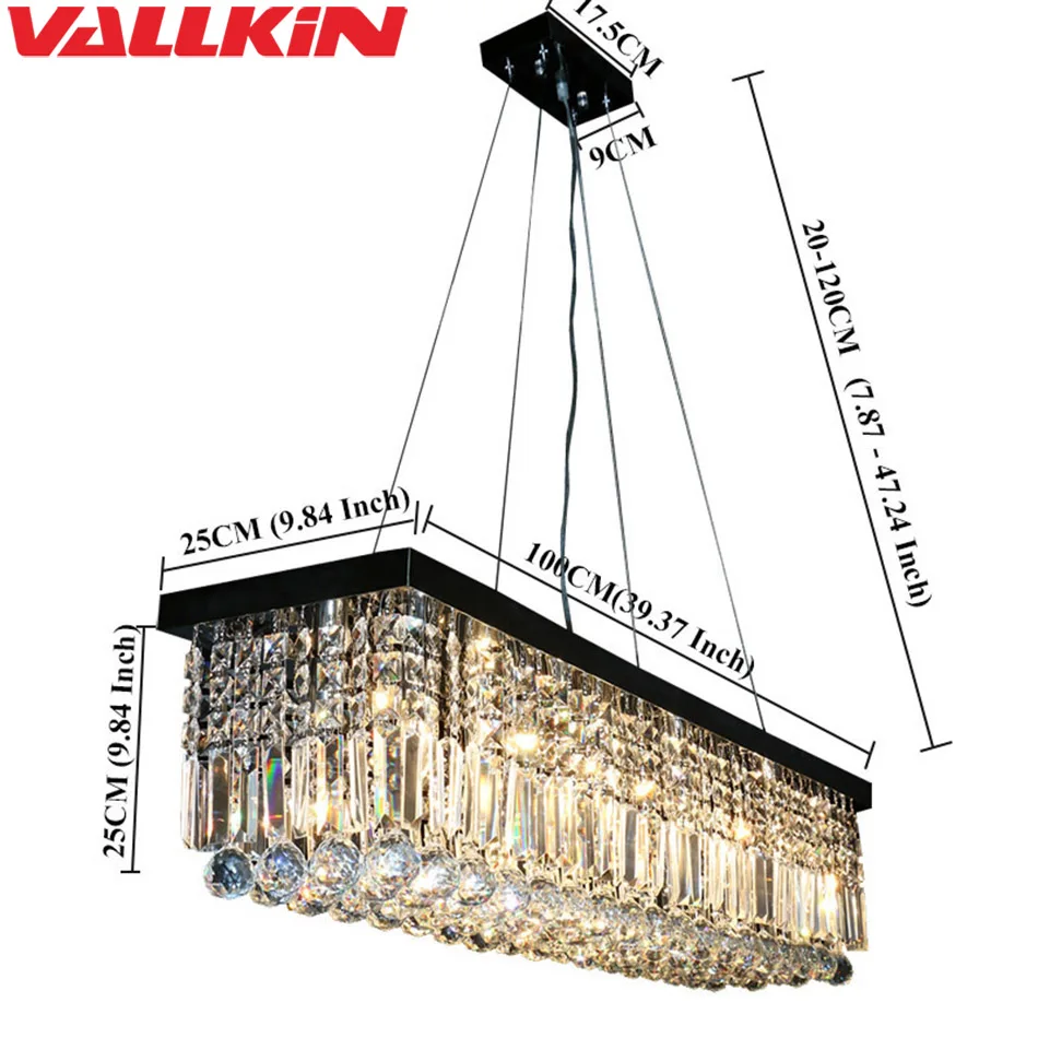 Современный Прямоугольный кулон свет черный Крытый подвесной светильник с кристаллами светильники для столовой гостиной кабинет дома лампы освещение