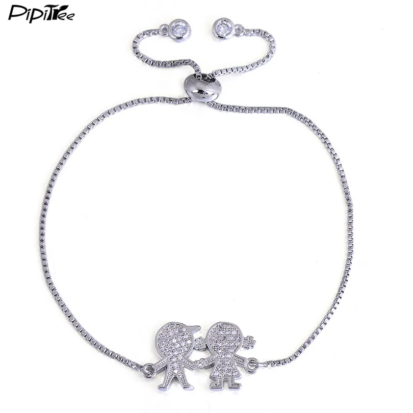 

Pipitree CZ Zircon Boys and Girls Bracelet for Lovers Couple Jewelry Copper Chain Silver Color Bracelets pulsera Nickle Free