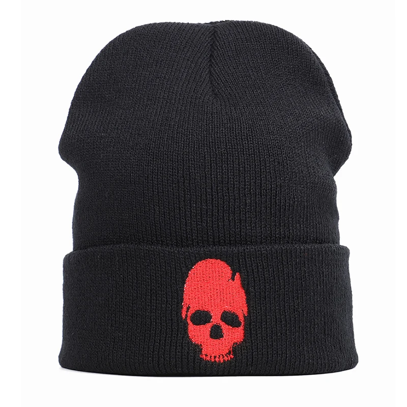 Skullies Beanie Men Boy Autumn Winter Knit Hat Warm Acrylic Brim Embroidery Skiing Sports Outdoor Accesssory (1)
