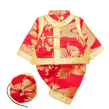 

Winter Cotton New Year Clothes for 0-3 Years Old Boy Girl Children Embroidery Dragon Tang Suits Cotton-padded Jacket+Pants+Hat
