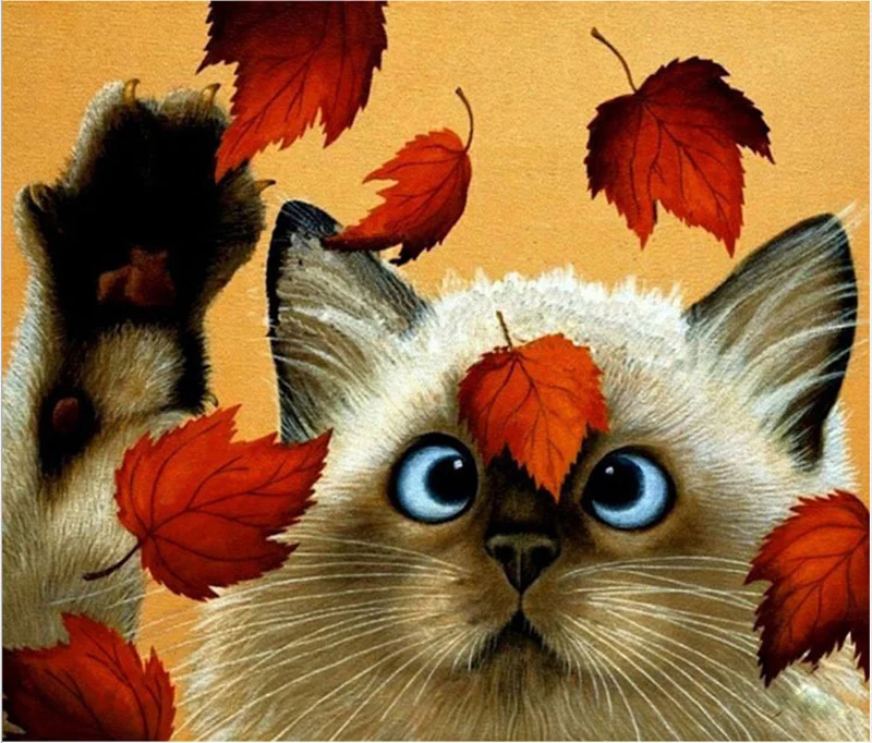 DIY Rhinestone plastic crafts painting diamond Maple Leaf Cat Square cross stitch full embroidery | Дом и сад