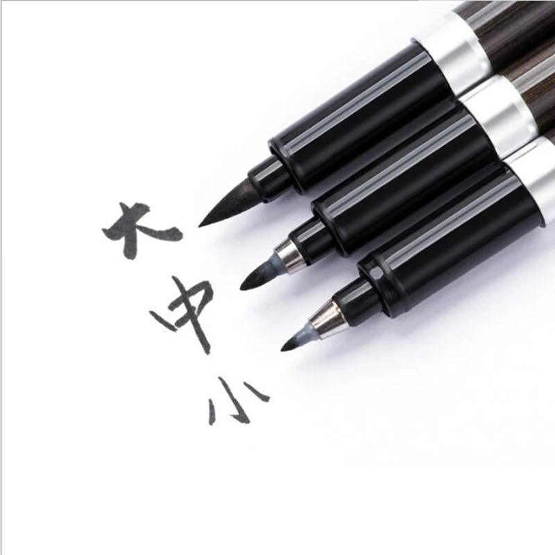 3 шт.(S/M/L) Китайская японская краска с водными чернилами, мягкая каллиграфическая кисть, авторучка для офиса и школы