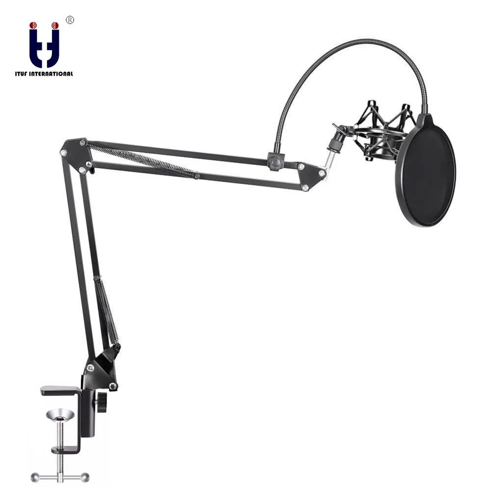 Ituf-Microphone-Suspension-Boom-Scissor-Arm-Stand-with-Mic-Clip-Holder-and-Table-Mounting-Clamp-Kit-good