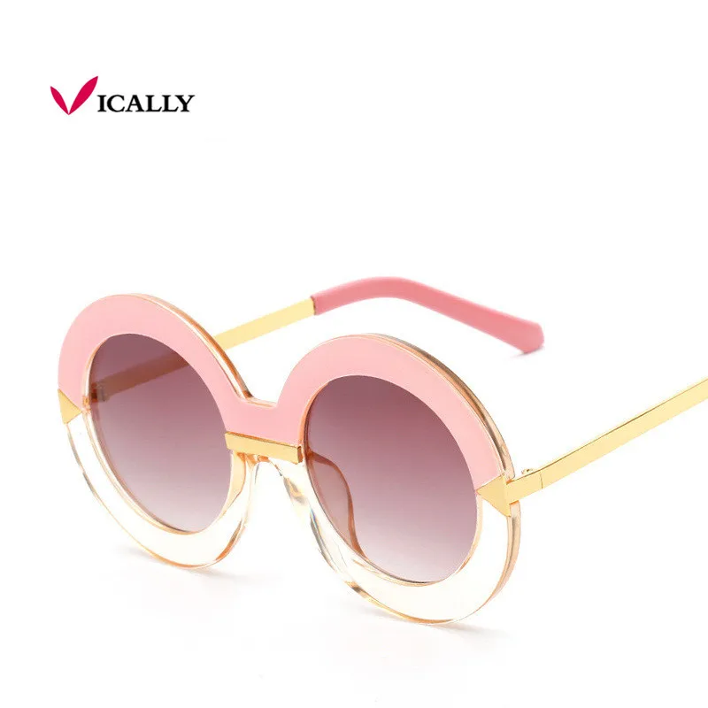 

High Fashion Oversized Round Sunglasses Women Pink Gradient Circle Sun Glasses Female Half Transparent Gradient Oculos