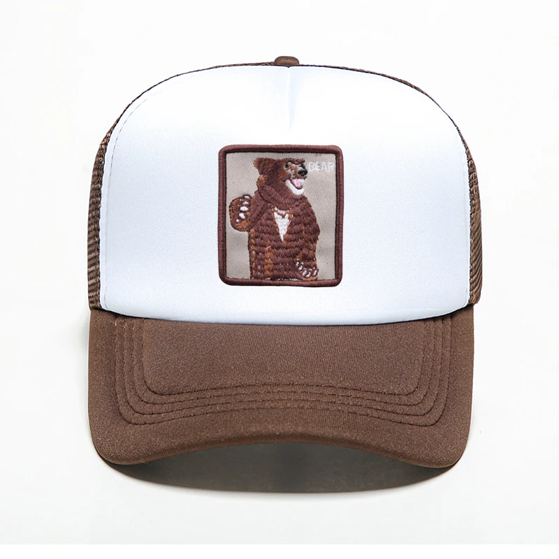 

Fashion Mesh Printing Baseball Caps Animal Bear Pattern Snapback Dad Hat Summer Adjustable Bone Caps Breathable Mesh Trucker Hat