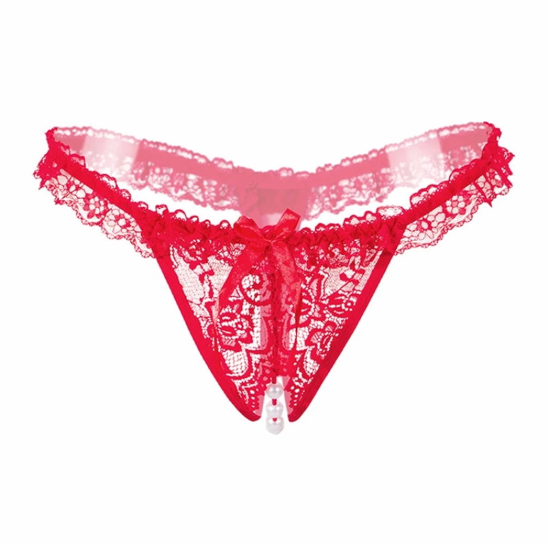 New Women's Lace Underwear Sexy Open Thong Plus Size Panties With Hole Ladies Pearl Underwear Open Women Thongs and G Strings Female