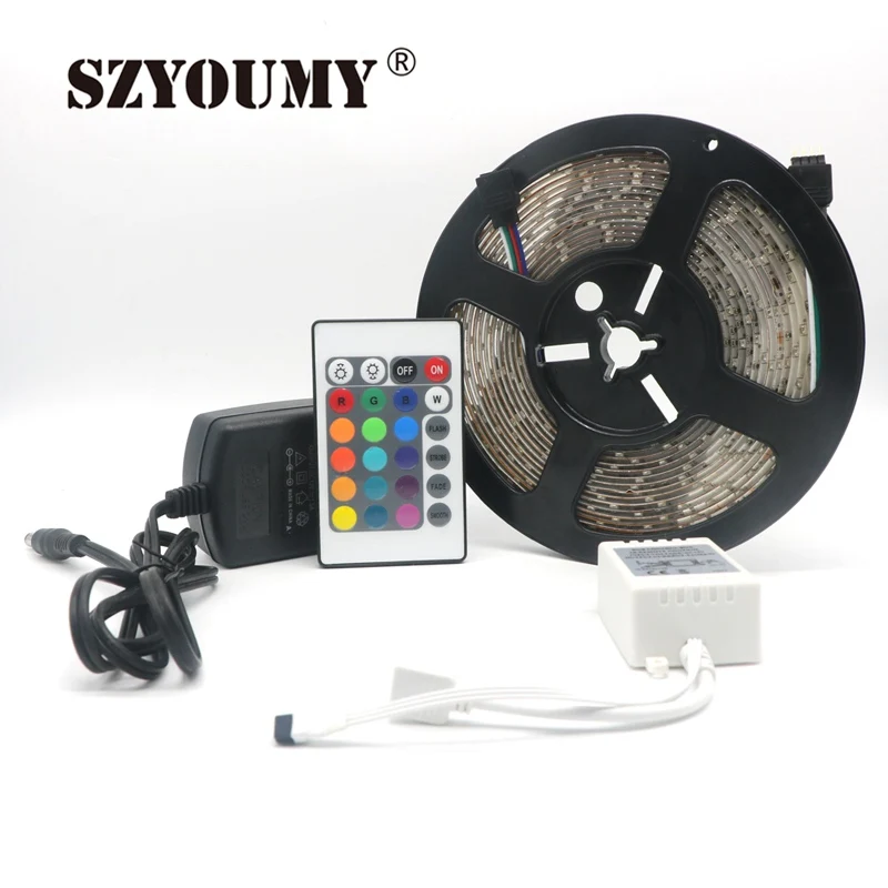 

SZYOUMY RGB Led Strip 3528 Flexible Strip Light Waterproof 5M 300led+24key IR Remote Controller+DC 12V Power Adapter EU/US/AU/UK