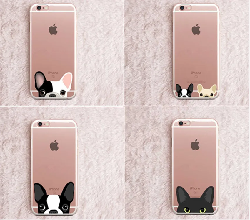 Soft TPU Cute Animal Dog Cat boston terrier bulldog clear