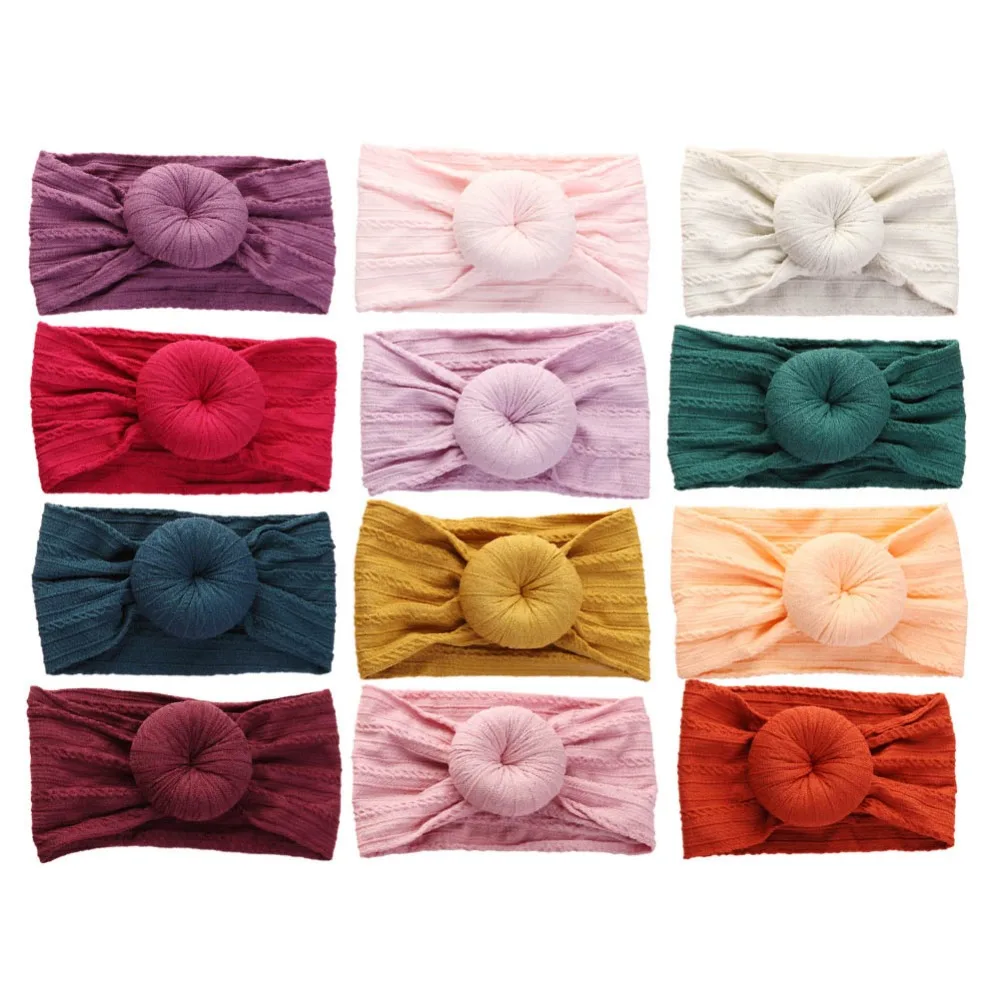 12 шт/лот круглая булочка Детская резинка для волос Topknot нейлоновая повязка на голову пончик нейлоновые аксессуары для волос Младенцы 12 цветов JFNY106B