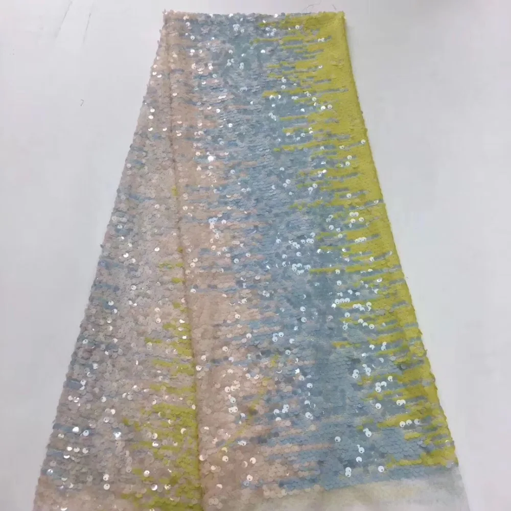 

2019 High Quality African Lace Fabric Gold French Net Embroidery Sequins Multicolor Tulle Lace Fabric For Nigerian party Dress