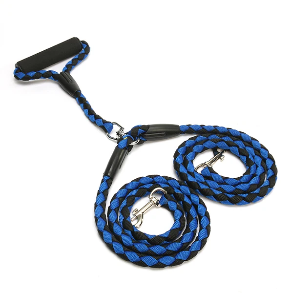 Blue Black 1,25 м для домашней собаки, двойные привести поводок для собак кошек нейлон Leashs для двух собак Плетеный сдвоенный соединитель выгул собак поводок 3 цвета - Цвет: Blue Black