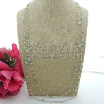 

N102111 68'' Natural Blue Stone & Blue Crystal Necklace