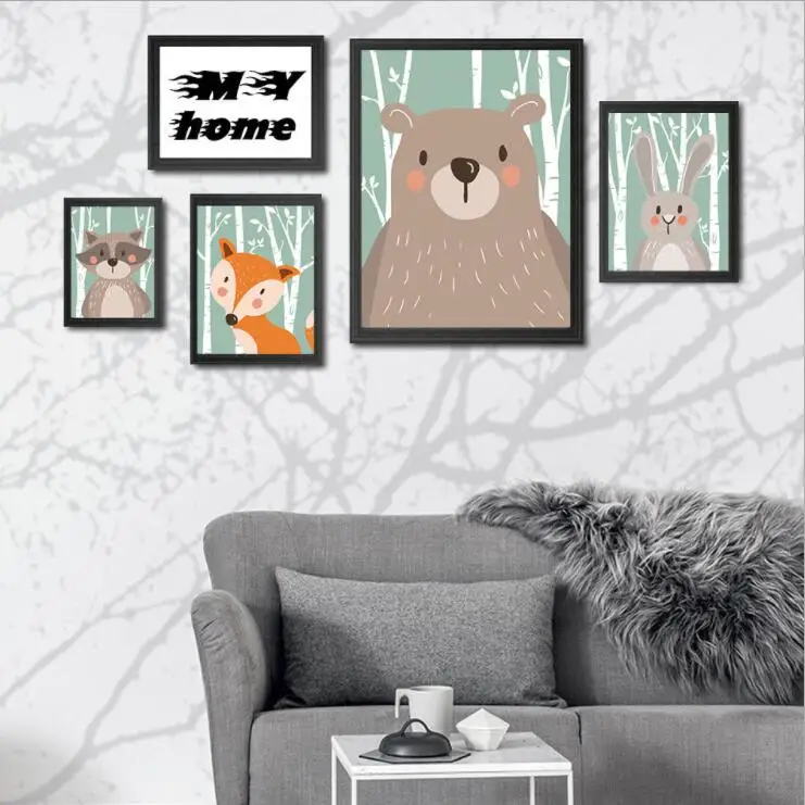 

Cartoon Animal Rabbit Bear Fox Art Canvas Poster Painting Nursery Picture Print Modern Home Children Room Decor