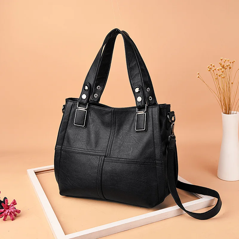 Amberler натуральная кожа женские сумки роскошные дизайнерские женские сумки на плечо высокое качество овчины большой емкости Повседневная сумка - Цвет: Черный