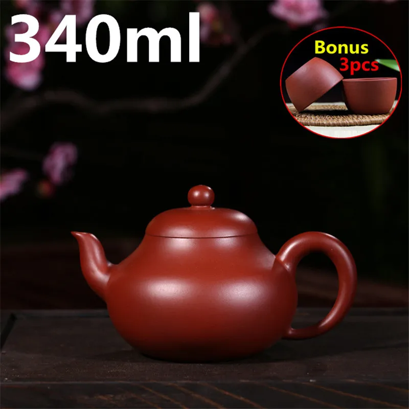 

Purple Clay Handmade Tea Pot Chinese Porcelain Big Capacity 340ml Teapot Yixing Zisha Ceramic Tea Set Teapots Bonus 3 Cups