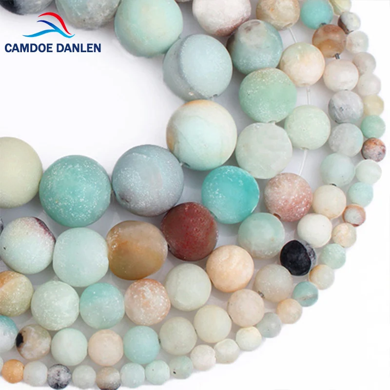 

CAMDOE DANLEN Natural Stone Matte Frost Amazonite Round Beads 4 6 8 10 12MM Fit Diy Charms Beads For Jewelry Making Accessories