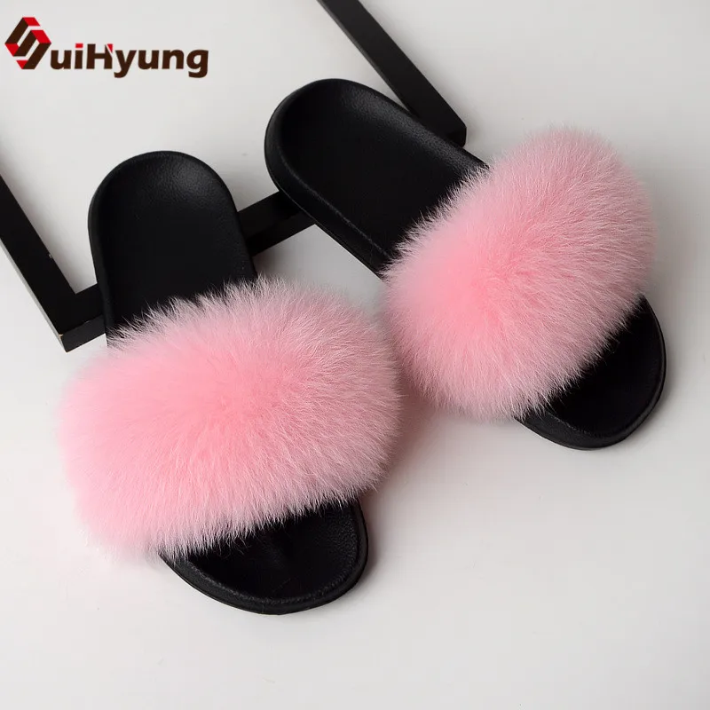 Meilleur Suihyung Femmes Vraie Fourrure Pantoufles Nouveau À Bout Ouvert Renard Cheveux Plate Forme Chaussures Plus La Taille Dames Pantoufles Chaussures D intérieur Furry pantufa