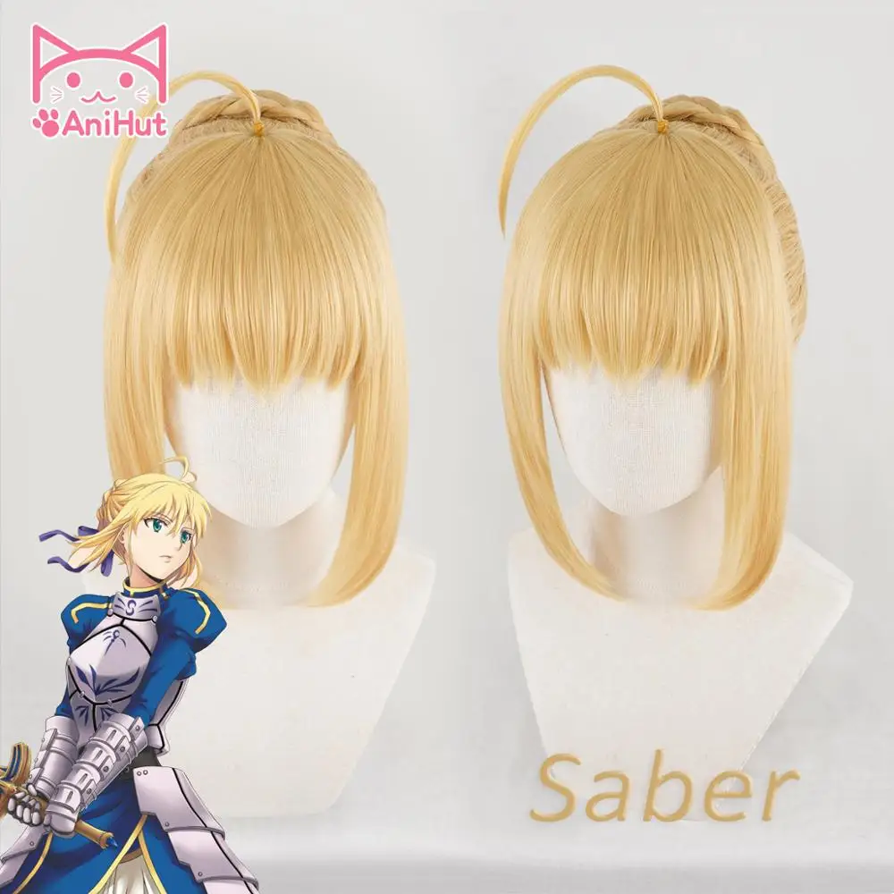 【Anihut】 Altria Pendragon Saber парик Fate Stay Night косплей Grand Order Косплей|Костюмы аниме| |