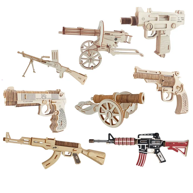 

DIY AK47/M4A1/Carbines/Revolver Submachine Gun Model 3d Three-dimensional Wooden Puzzle toy gun for Children Diy Handmade Wooden