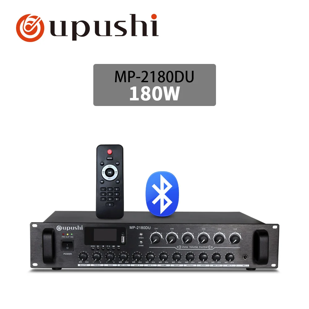 Oupushi MP-2180DU усилитель вещания аудио 6 зон Независимый регулятор громкости 180 Вт с Bluetooth/MP3/USB - Цвет: MP-2180DU