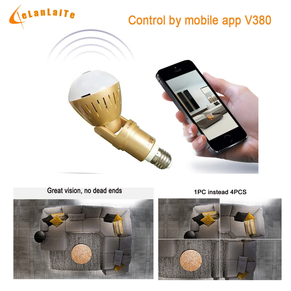 5W E27 Base smart camera led bulb light with monitor CCTV 1080P
