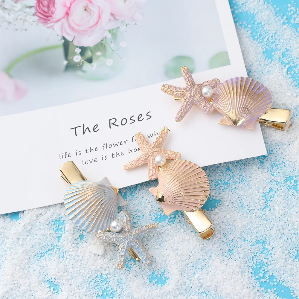 

1 pc New Fashion Imitation Pearl Barrettes Starfish Hair Grip Shell Hairpin Hair Clip Hair Accessories for Women Girl Wedding