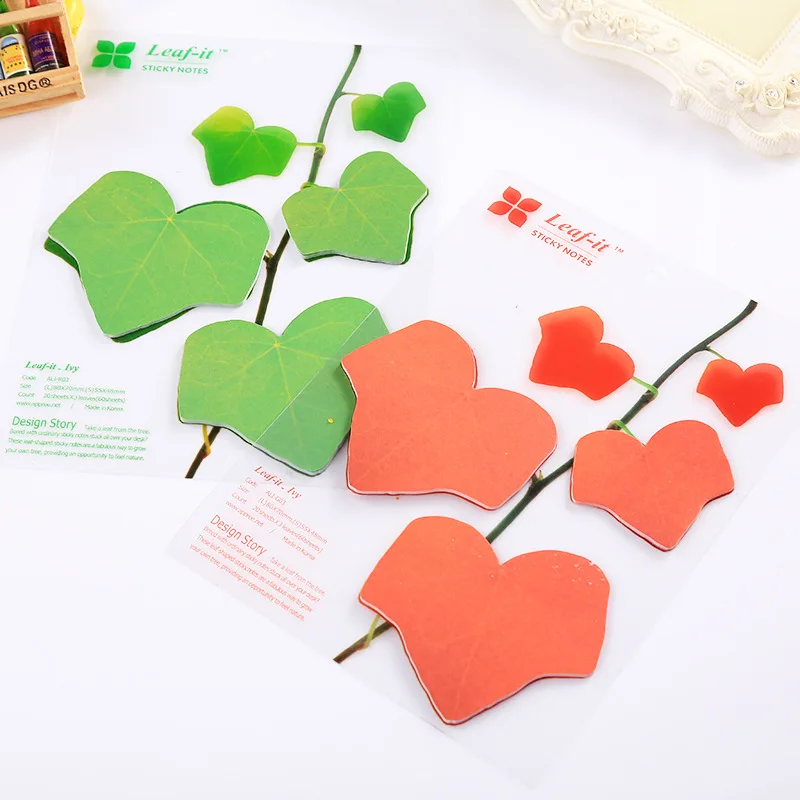 

Kalove 1Pcs Creative Leaf shape Sticky Notes 60 sheets Kawaii Sticky Notes Red /Green Optional Note Pad