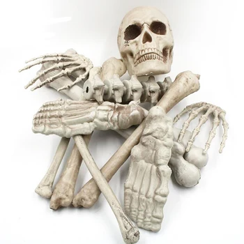 

12PCS/SET Skeleton Halloween Prop 100% Plastic Lifelike Human Bones Skull Figurine for Horror Halloween Party Decoration