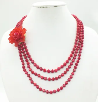 

3-layer natural red coral necklace, classic bridal wedding necklace jewelry