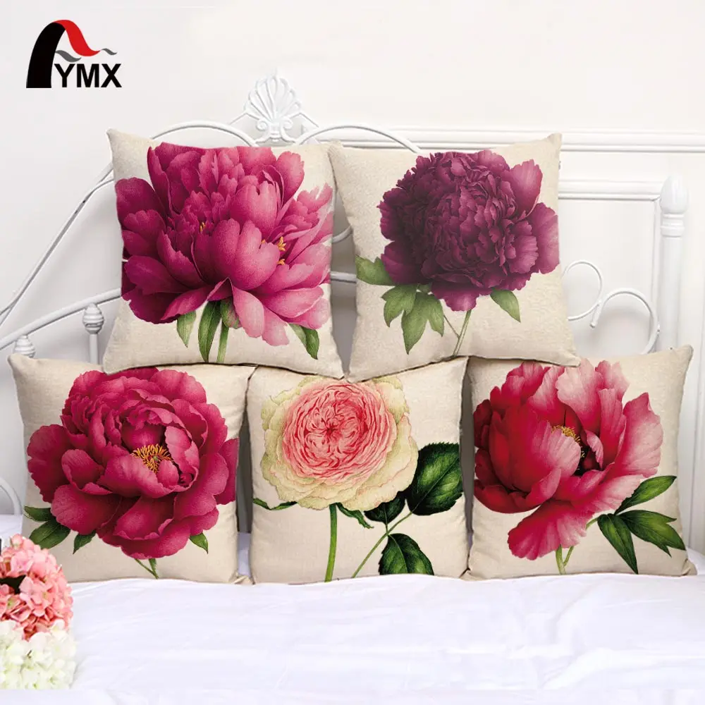 

18" Pillowcase 3D Rose Printed Cushions Linen Cushion Cover Throw Pillow Case For Living Room Bed Room Flower Peony Small Fresh