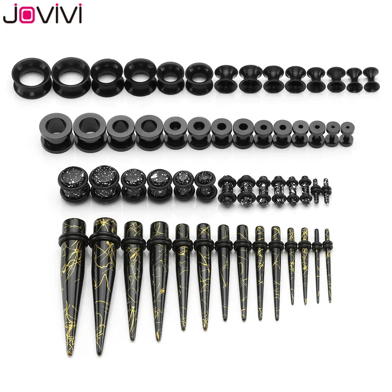 JOVIVI 28 Pairs Stainless Steel Screw Tunnel Thin Silicone Double Flared Flexible Tunnel Acrylic Tapers Set Ear Plugs Ear Tunnel