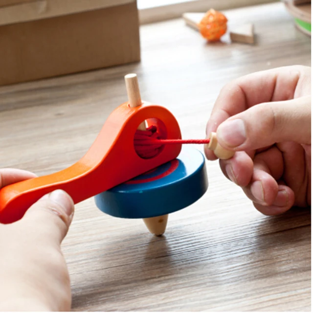 Handle Wire Gyro Toy Wooden Spinning Tops Gyroscope Beyblade Bust Wooden Kids Sport Toy Early Educational Kids Toys 2