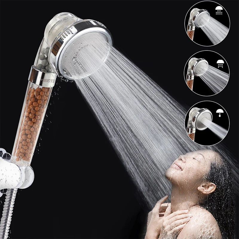 

Shower Bath Head Adjustable 3 Mode High Pressure Stone Stream Handheld Shower Head With Negative Ion Activated Ceramic Balls