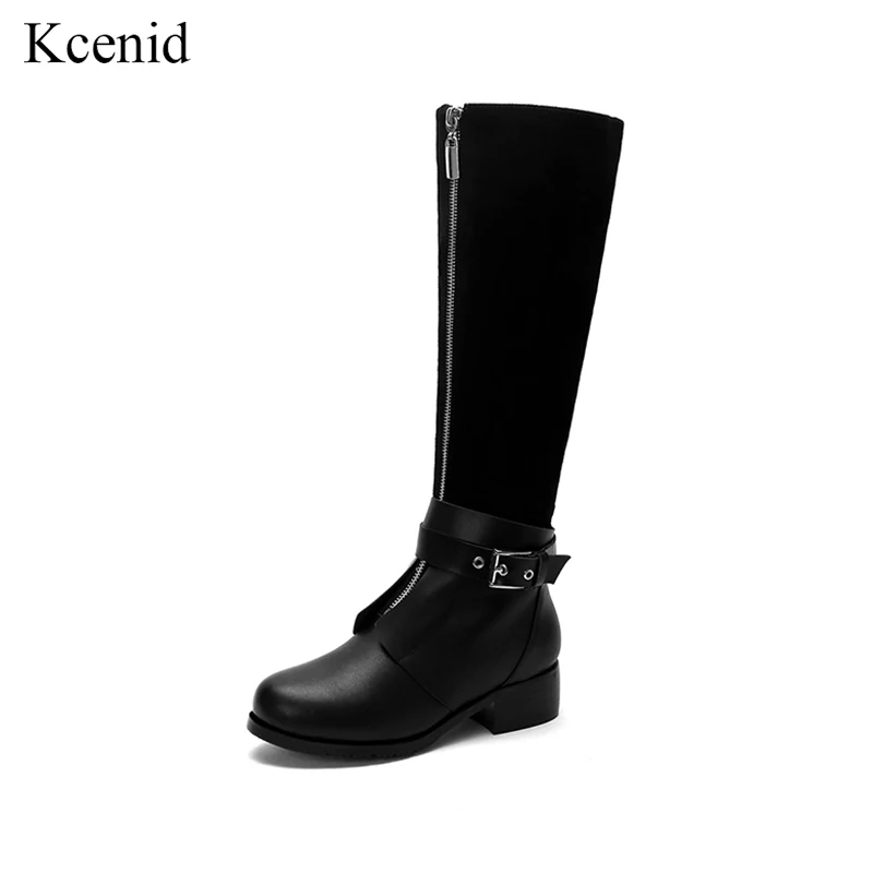 

Kcenid 2018 Winter over the knee boots large size 35-41 fashion buckle low heels waterproof boots women shoes motorcycle boots
