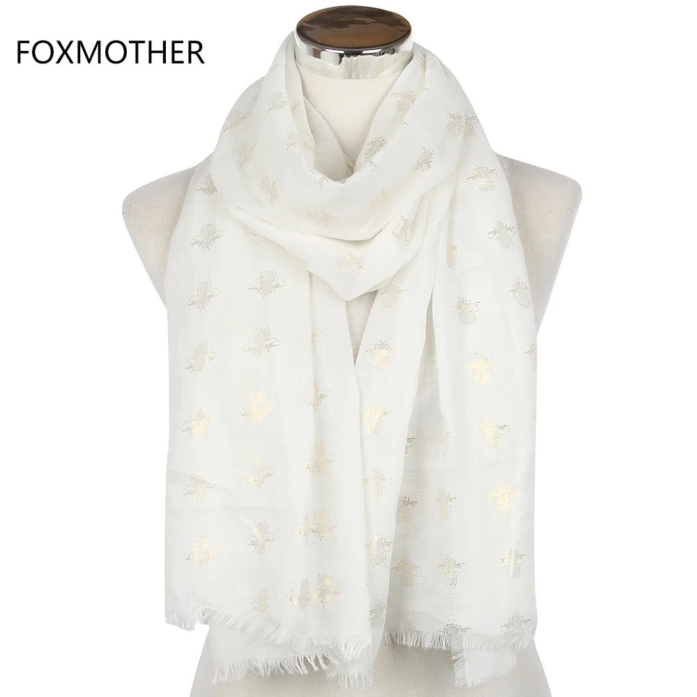 FOXMOTHER 2019 nová značka módní bílé bronzové zlato včela šála Foulard s třásněmi pro ženy dámy