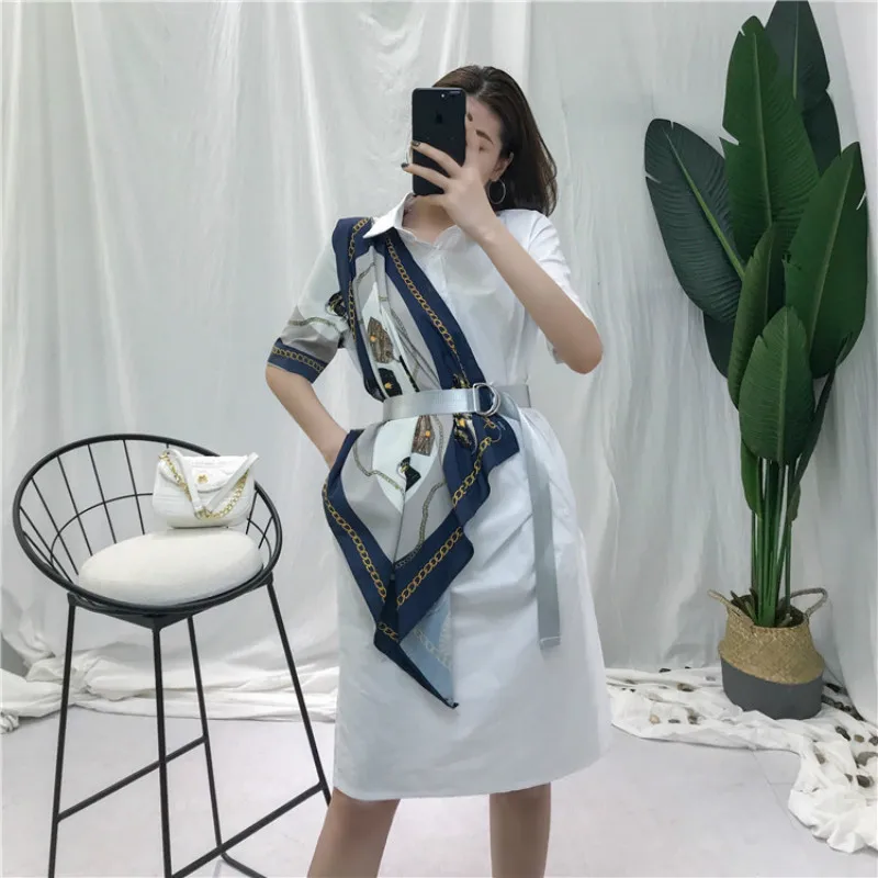 

New Women Dress 2019 Summer High Street Designing Print Pattern Elegant Dress Patchwork Loose Dress with Belt