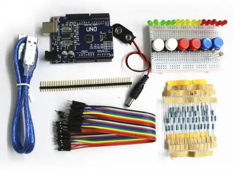 

Free Shipping 1set new Starter Kit UNO R3 mini Breadboard LED jumper wire button for Arduino compatile Connector