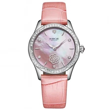 Mige Top Brand Luxury Casual Fashion Ladies Watches Pink Leather Buckle Steel Case Female Clock Quartz Waterproof Women Watch