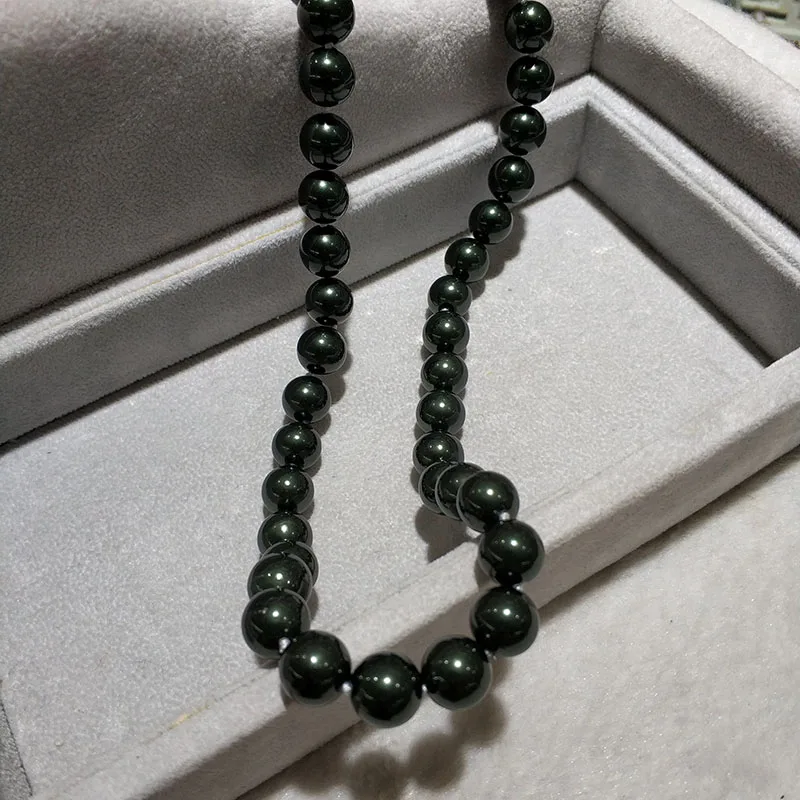 JYX элегантное жемчужное ожерелье Павлин зеленый черный 10 мм круглый Очаровательный Цвет Морская раковина жемчужное 1" высокий блеск ожерелье