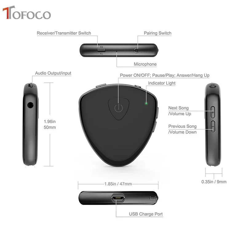 Tofoco link-bt4834 передатчик Bluetooth приемник Беспроводной аудио адаптер с 3.5 мм стерео Выход адаптер для Колонки ТВ автомобиля