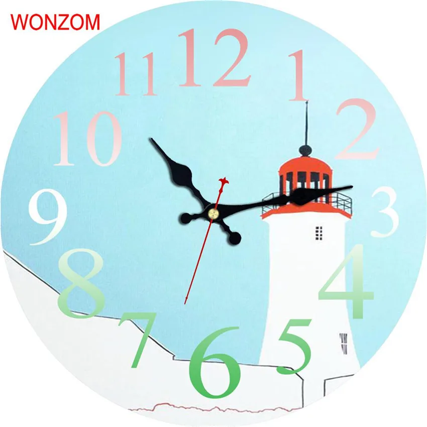 Большие настенные часы WONZOM с изображением маяков бесшумные для гостиной