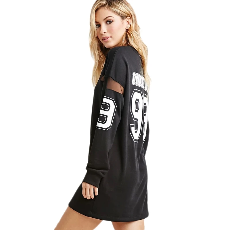 HDY Women's Dress T shirt Black Dress for Women 2018 Party Long Sleeve Summer Dress Letter Mesh Sheer Dresses Casual 8